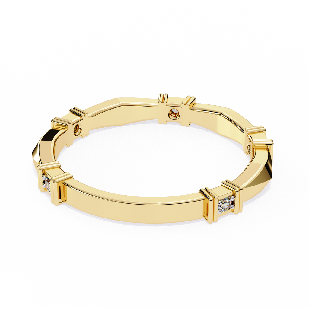 Yellow Gold Round Diamond Bar Link Station Band