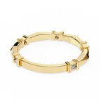 Yellow Gold Round Diamond Bar Link Station Band