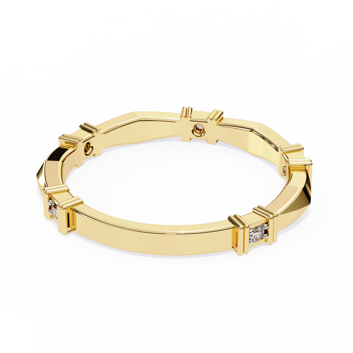 Yellow Gold Round Diamond Bar Link Station Band