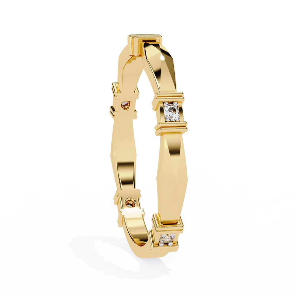 Yellow Gold Round Diamond Bar Link Station Band