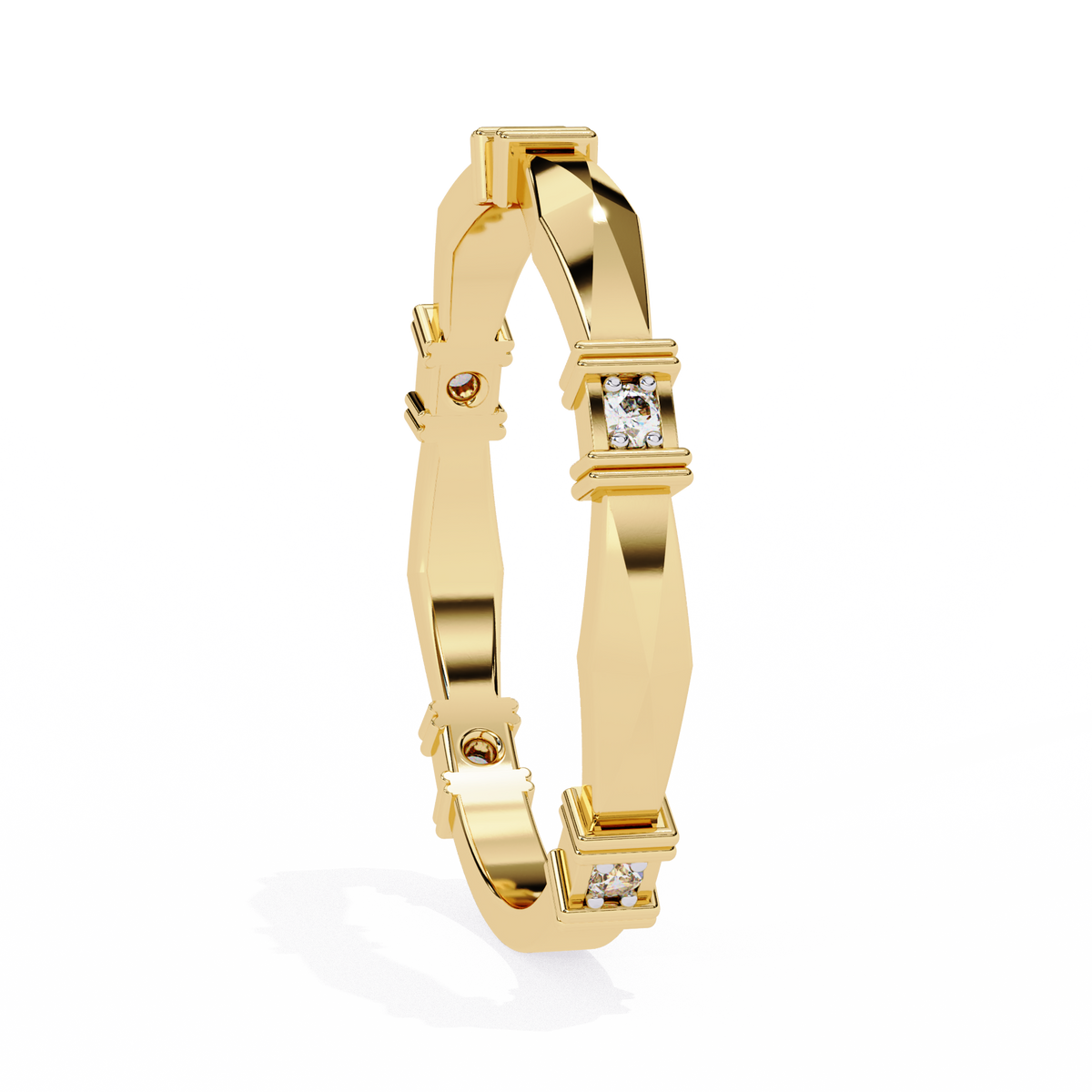 Yellow Gold Round Diamond Bar Link Station Band