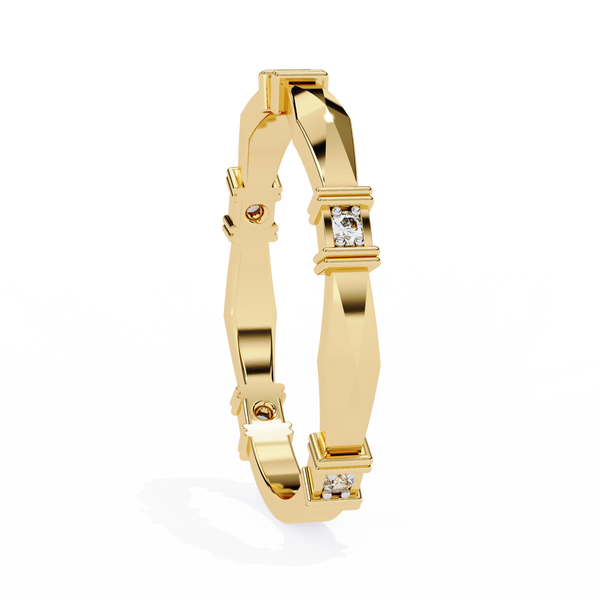 Yellow Gold Round Diamond Bar Link Station Band