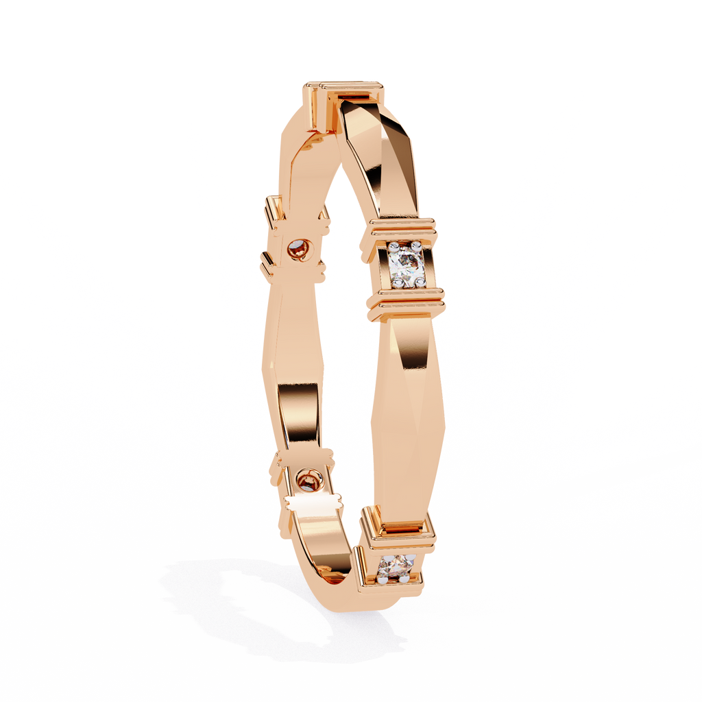 Rose Gold Round Diamond Bar Link Station Band