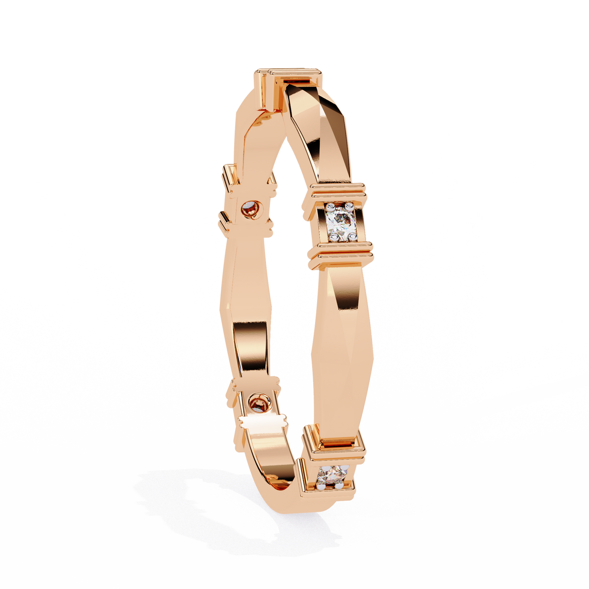 Rose Gold Round Diamond Bar Link Station Band