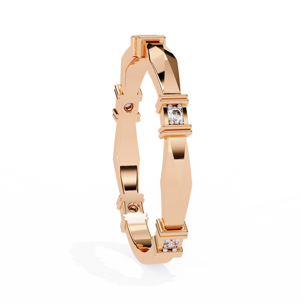 Rose Gold Round Diamond Bar Link Station Band