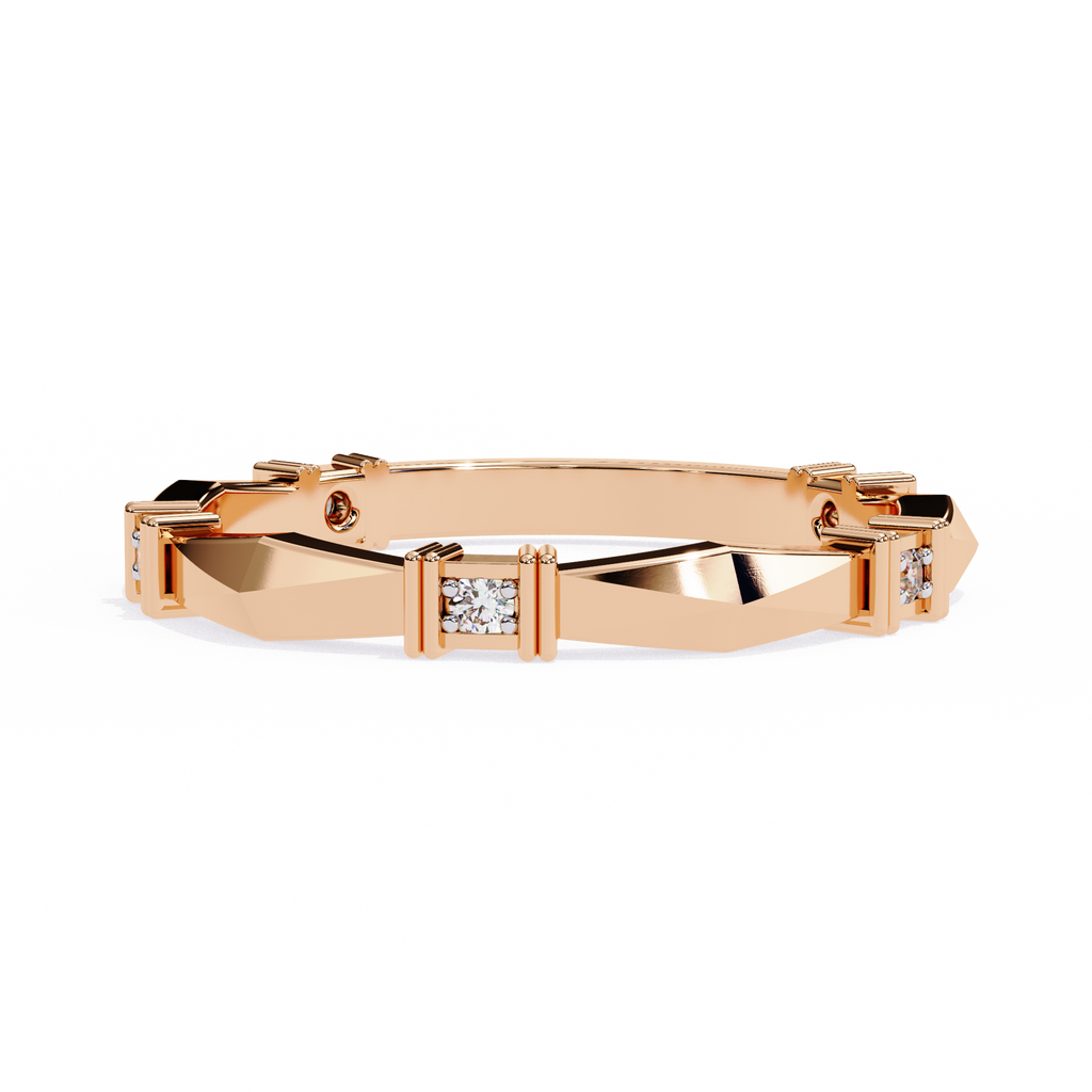 Rose Gold Round Diamond Bar Link Station Band