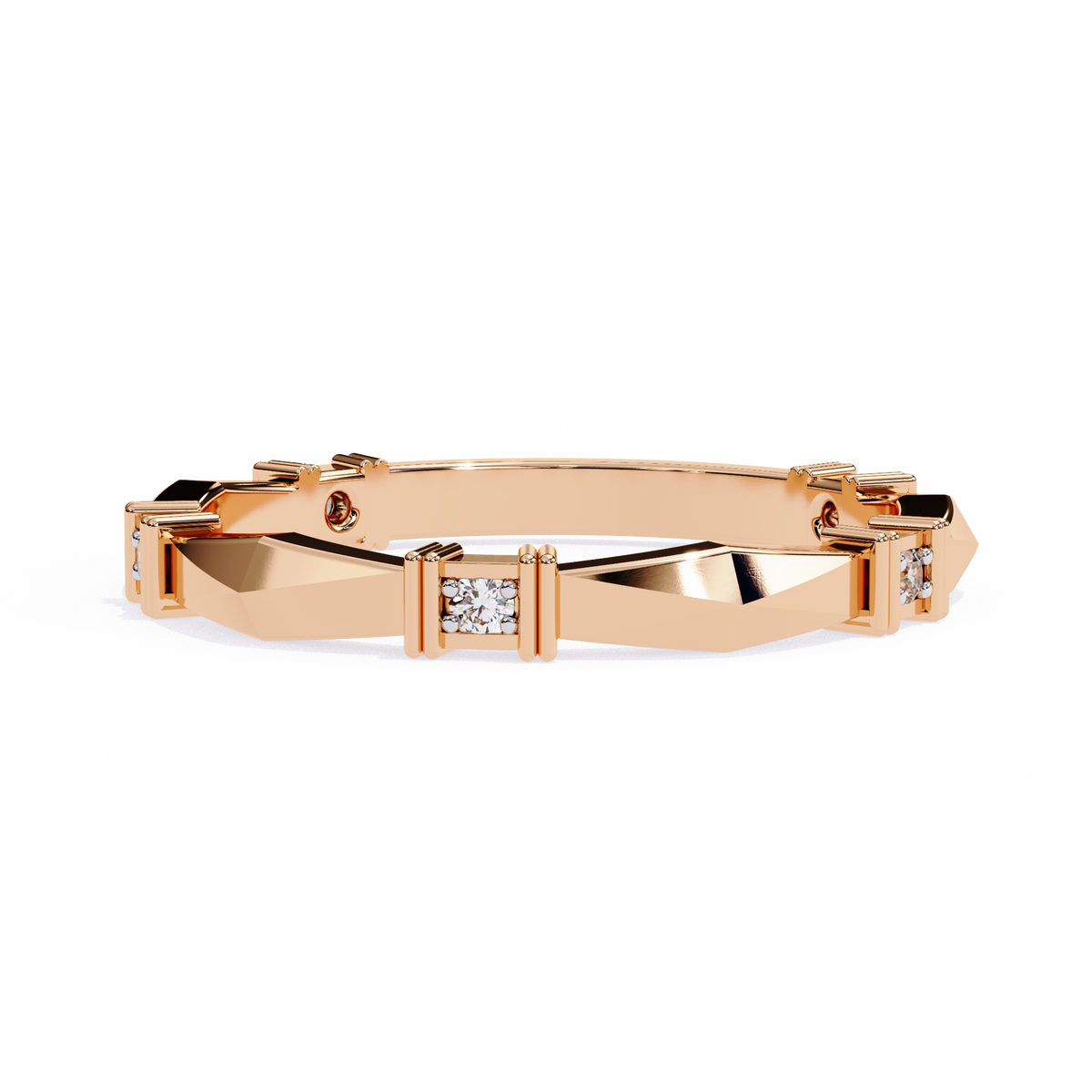 Rose Gold Round Diamond Bar Link Station Band