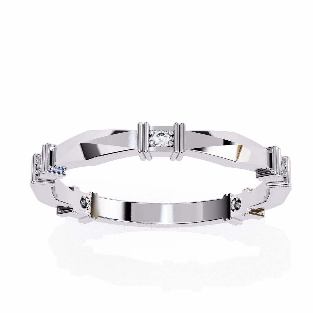 White Gold Round Diamond Bar Link Station Band