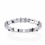 White Gold Round Diamond Bar Link Station Band