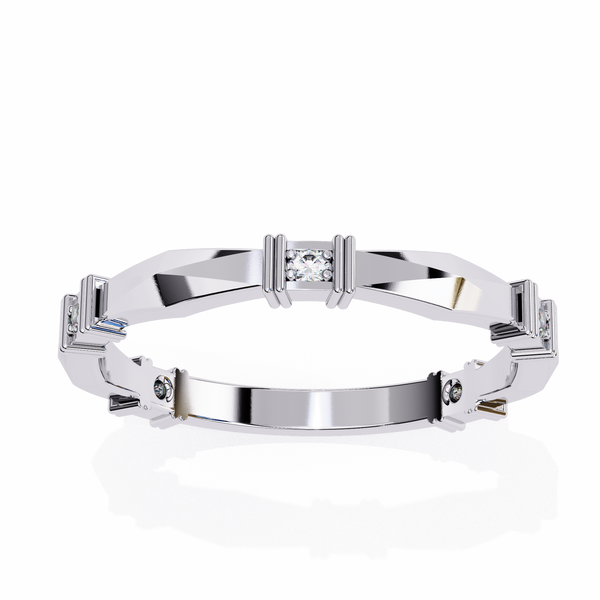 White Gold Round Diamond Bar Link Station Band