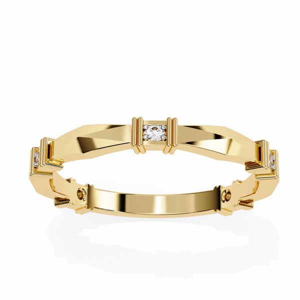Yellow Gold Round Diamond Bar Link Station Band