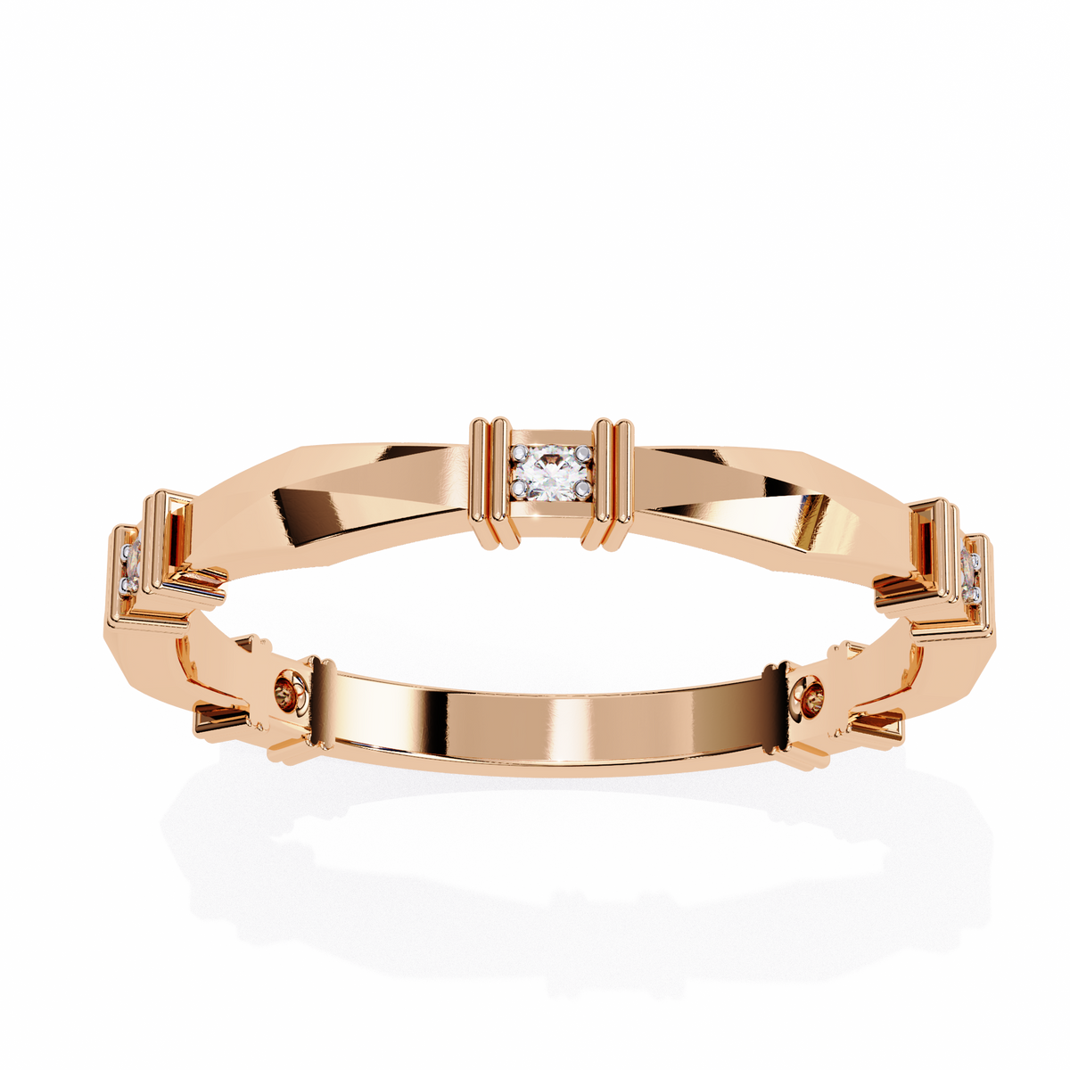Rose Gold Round Diamond Bar Link Station Band