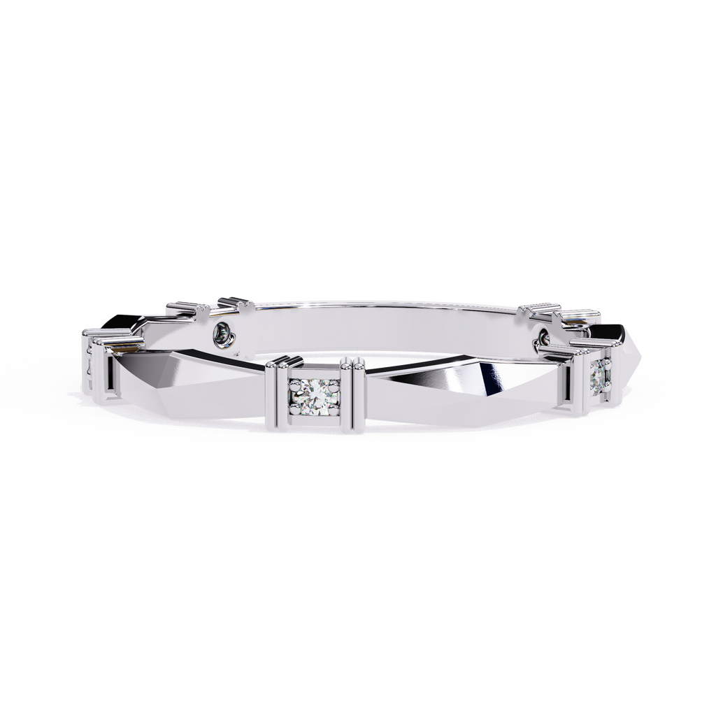 White Gold Round Diamond Bar Link Station Band