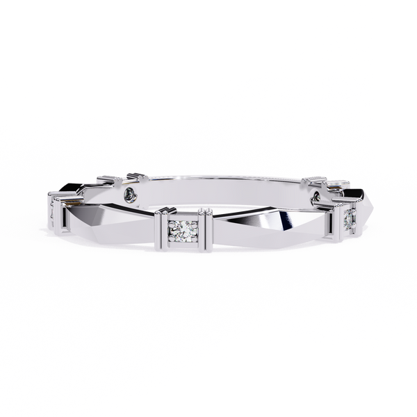 White Gold Round Diamond Bar Link Station Band