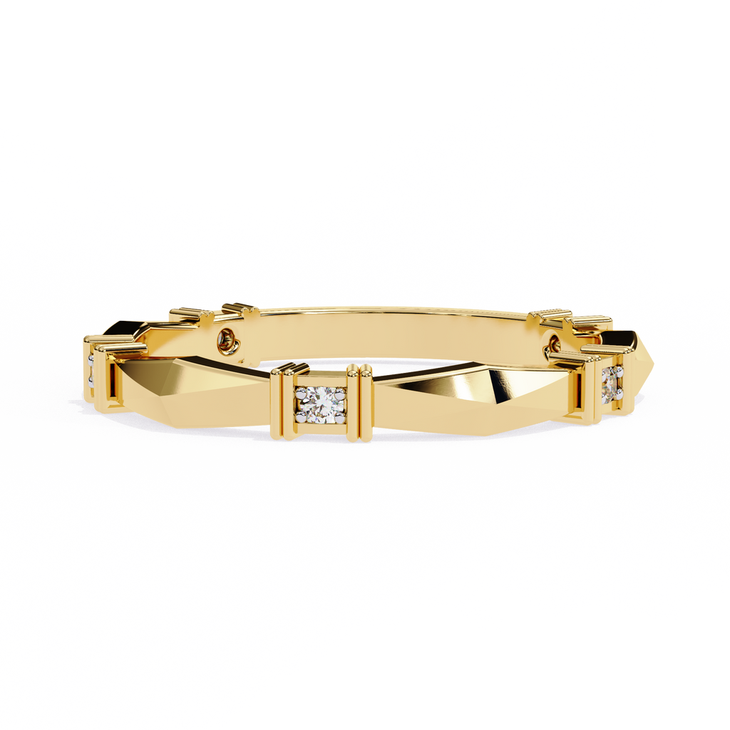 Yellow Gold Round Diamond Bar Link Station Band