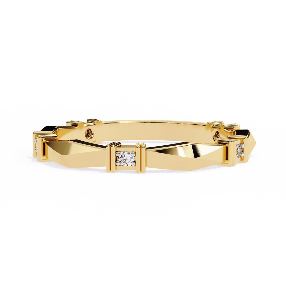Yellow Gold Round Diamond Bar Link Station Band
