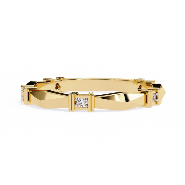 Yellow Gold Round Diamond Bar Link Station Band