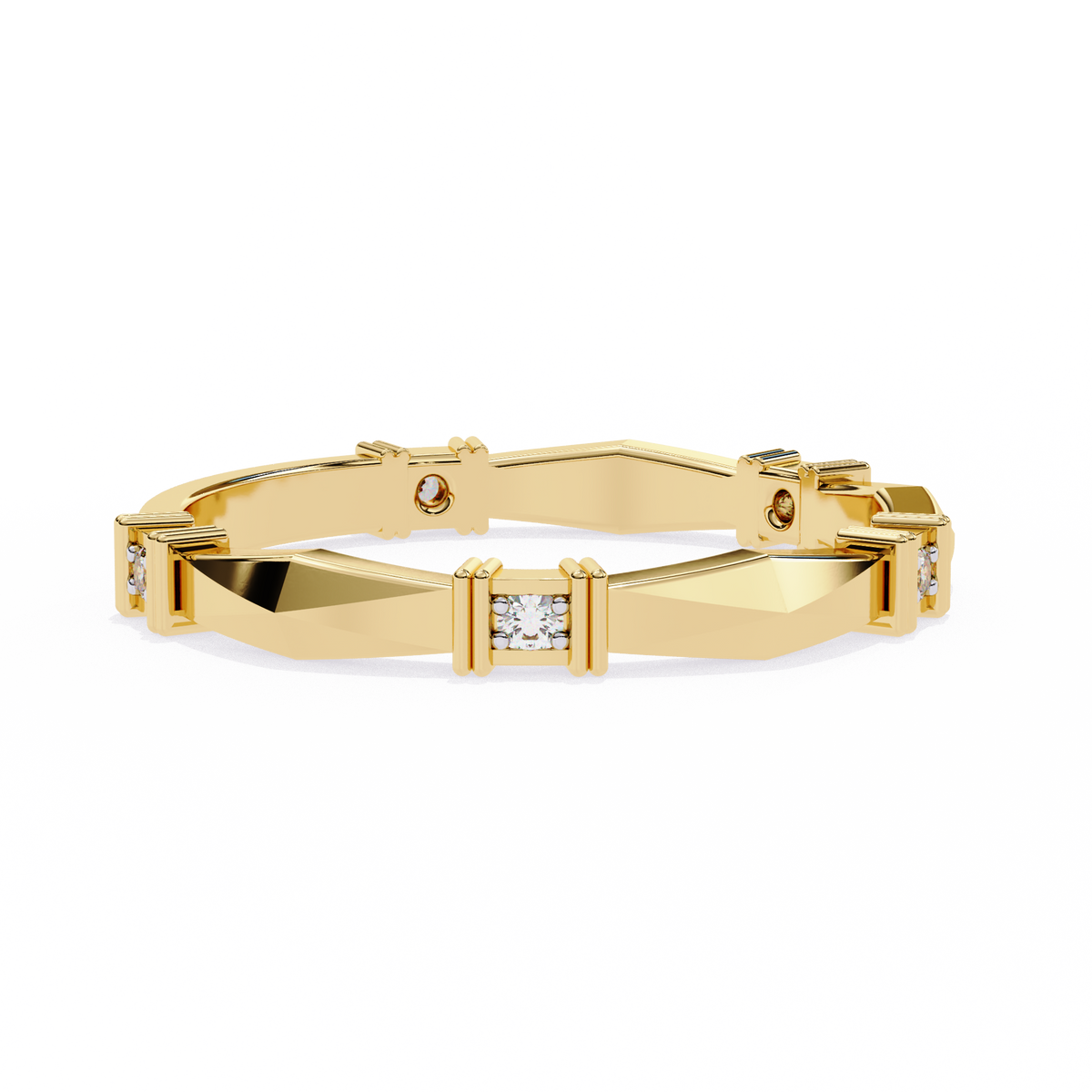 Yellow Gold Round Diamond Bar Link Station Band