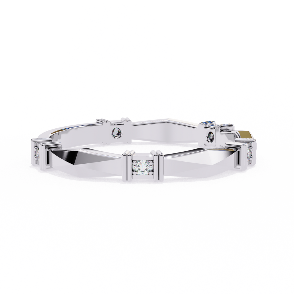 White Gold Round Diamond Bar Link Station Band