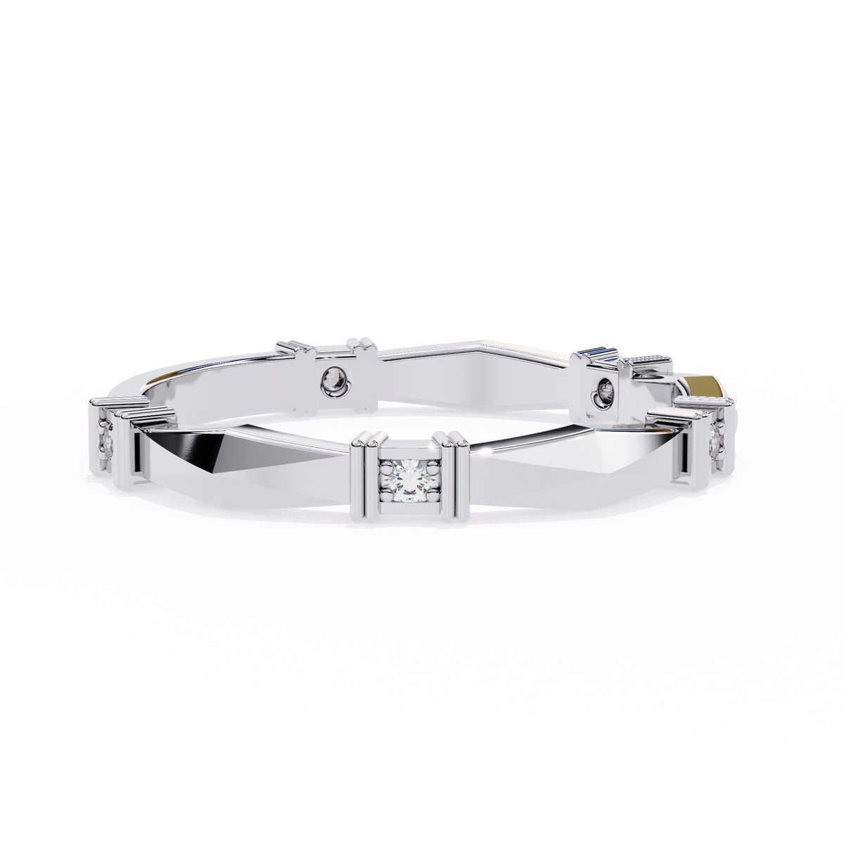 White Gold Round Diamond Bar Link Station Band