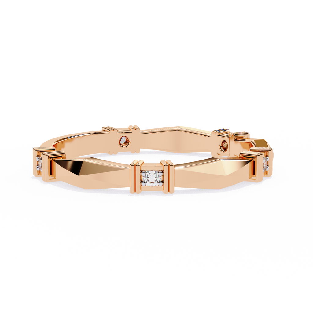 Rose Gold Round Diamond Bar Link Station Band
