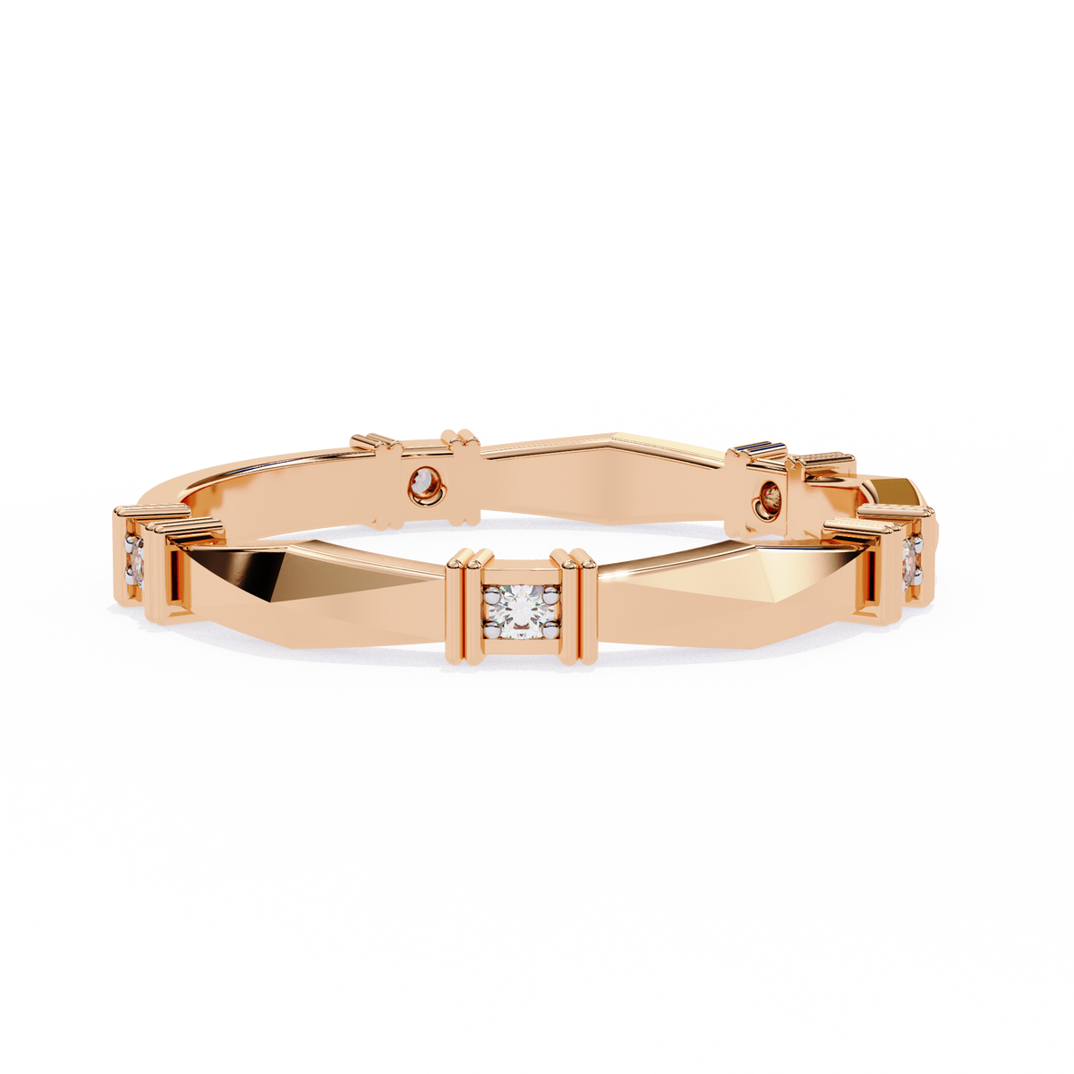 Rose Gold Round Diamond Bar Link Station Band