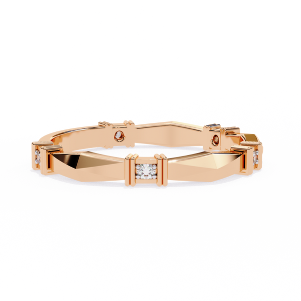 Rose Gold Round Diamond Bar Link Station Band