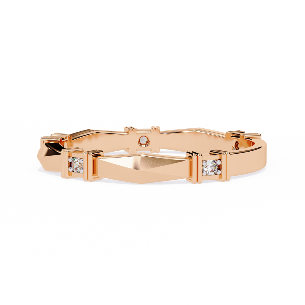 Rose Gold Round Diamond Bar Link Station Band
