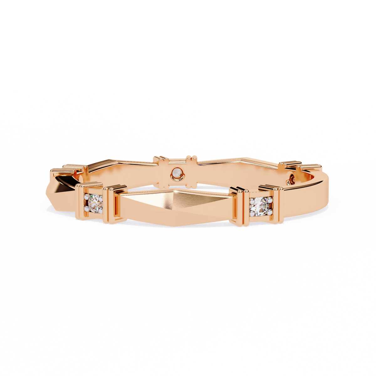 Rose Gold Round Diamond Bar Link Station Band
