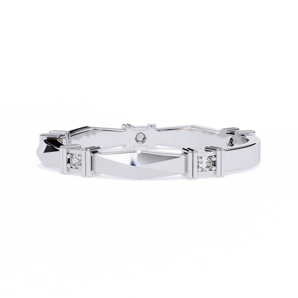 White Gold Round Diamond Bar Link Station Band