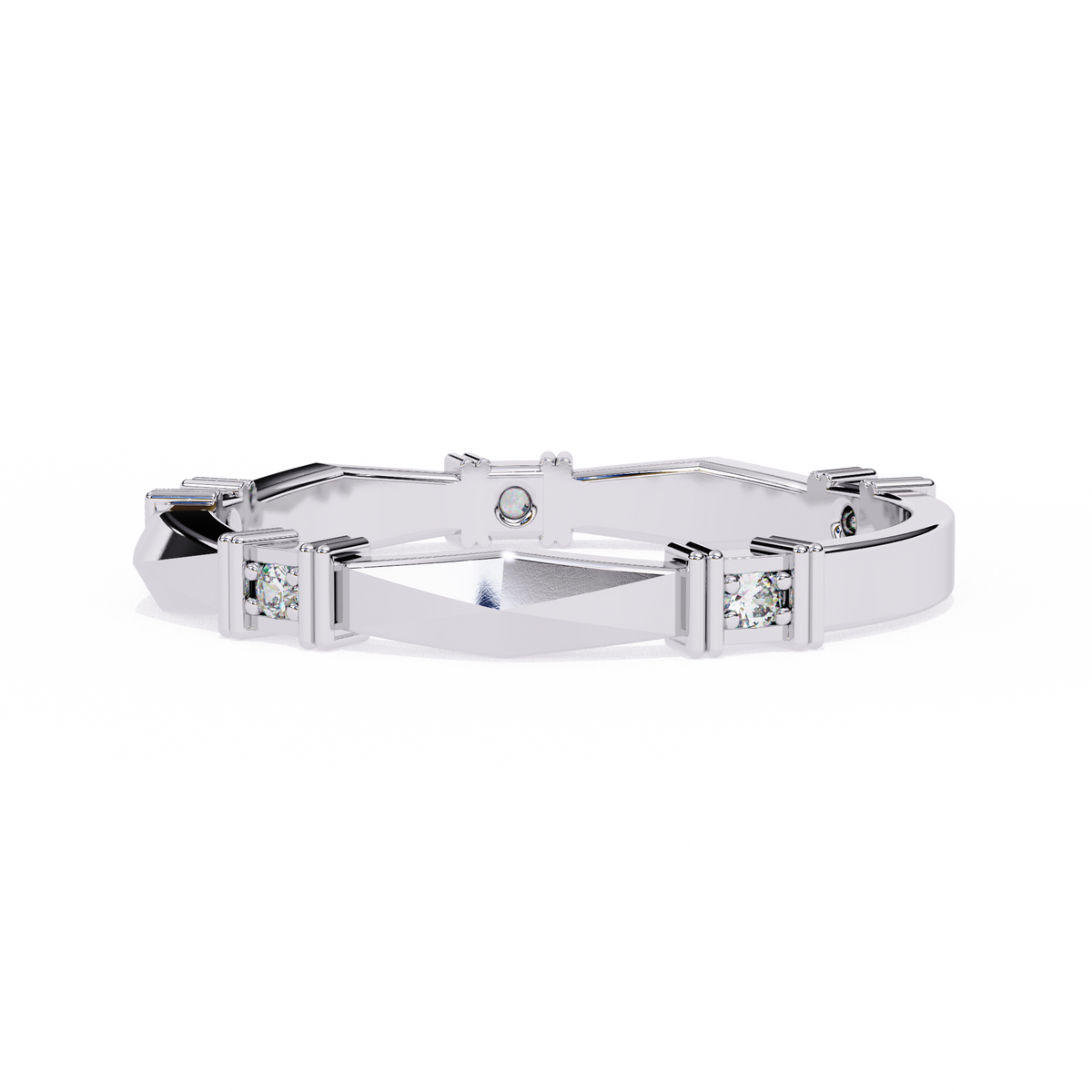 White Gold Round Diamond Bar Link Station Band