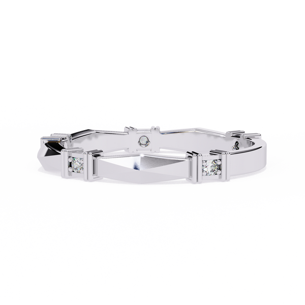 White Gold Round Diamond Bar Link Station Band