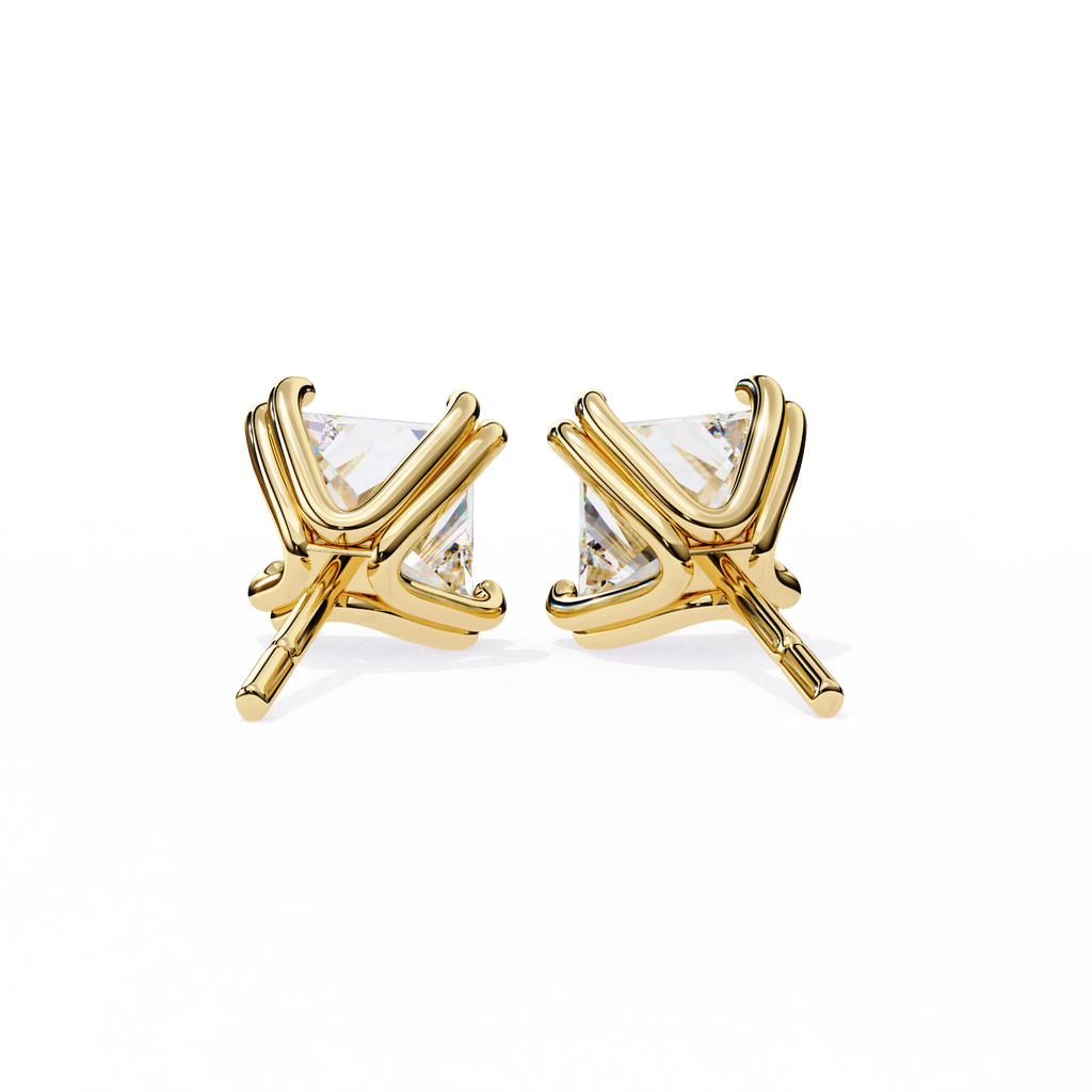 Yellow Gold Princess-Cut Solitaire Diamond Stud Earrings