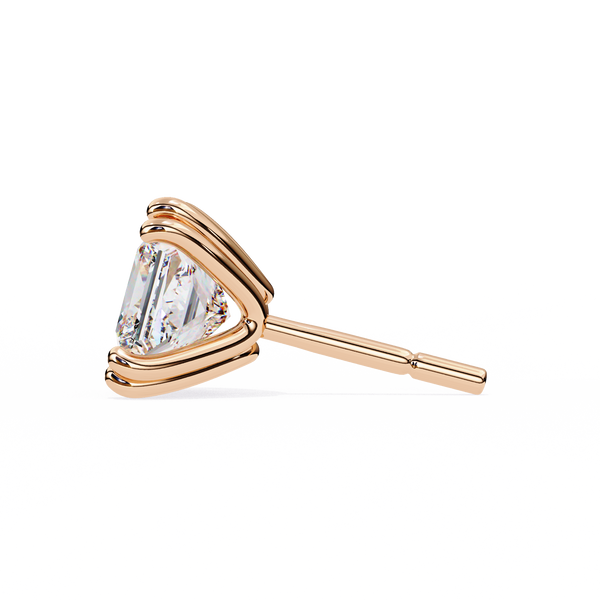 Princess Cut Lab Grown Diamond Rose Gold Stud Earring