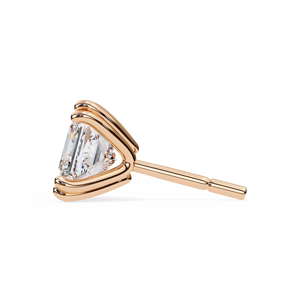 Rose Gold Princess-Cut Solitaire Diamond Stud Earrings