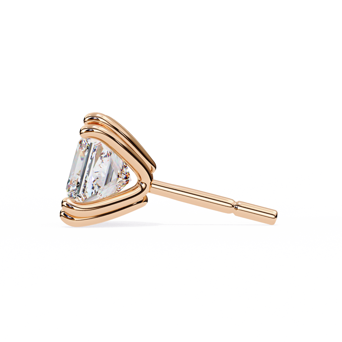 Rose Gold Princess-Cut Solitaire Diamond Stud Earrings