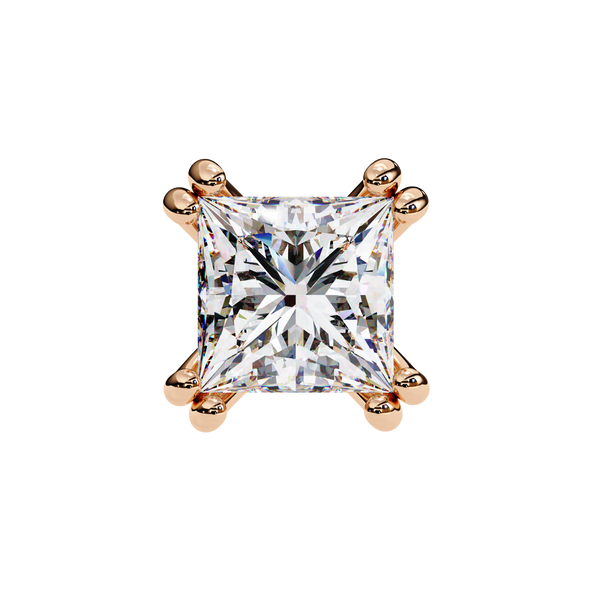 Princess Cut Lab Grown Diamond Rose Gold Stud Earring