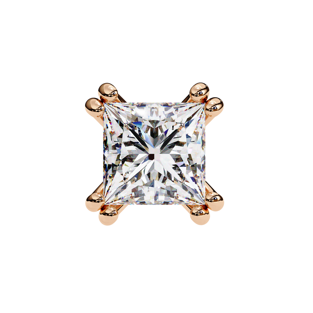Rose Gold Princess-Cut Solitaire Diamond Stud Earrings