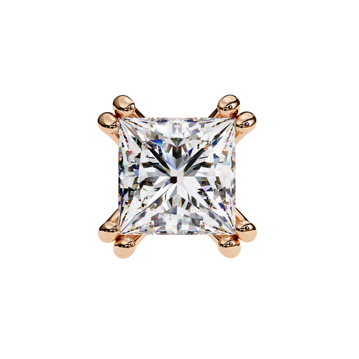 Rose Gold Princess-Cut Solitaire Diamond Stud Earrings