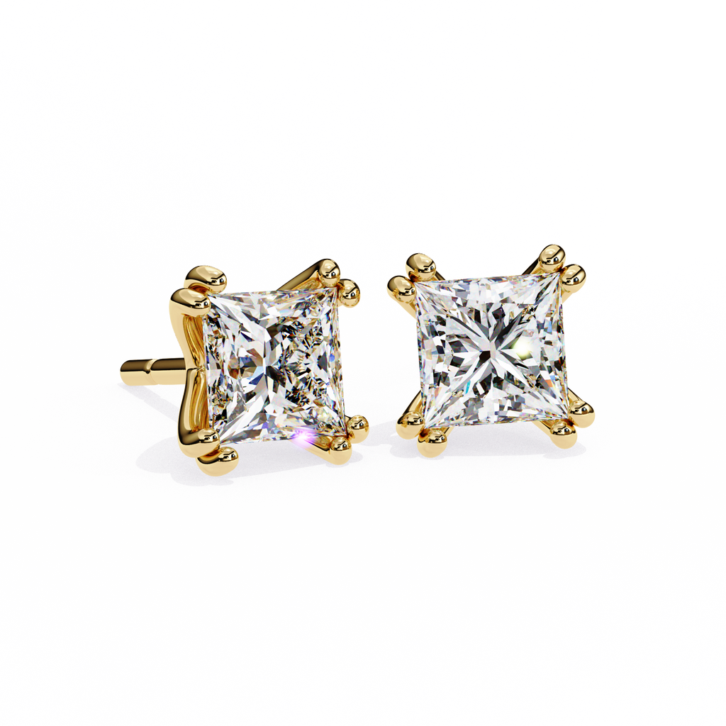 Princess Cut Lab Grown Diamond Rose Gold Stud Earring