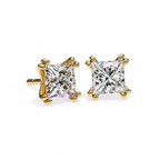Yellow Gold Princess-Cut Solitaire Diamond Stud Earrings