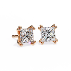 Rose Gold Princess-Cut Solitaire Diamond Stud Earrings