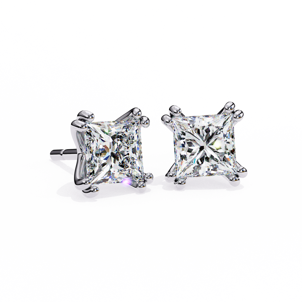 White Gold Princess-Cut Diamond Solitaire Stud Earrings