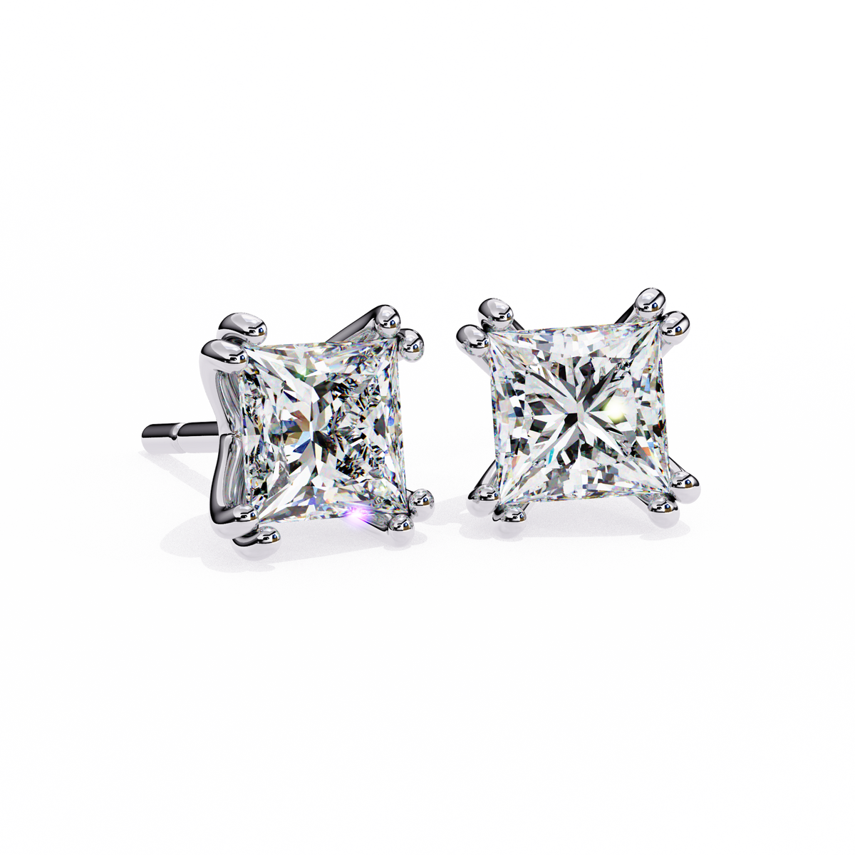 White Gold Princess-Cut Diamond Solitaire Stud Earrings