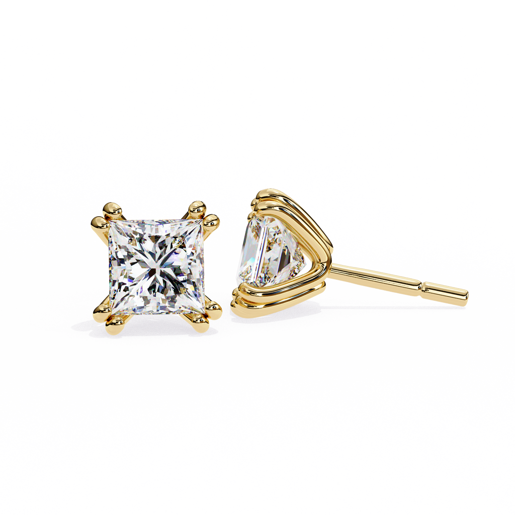 Yellow Gold Princess-Cut Solitaire Diamond Stud Earrings