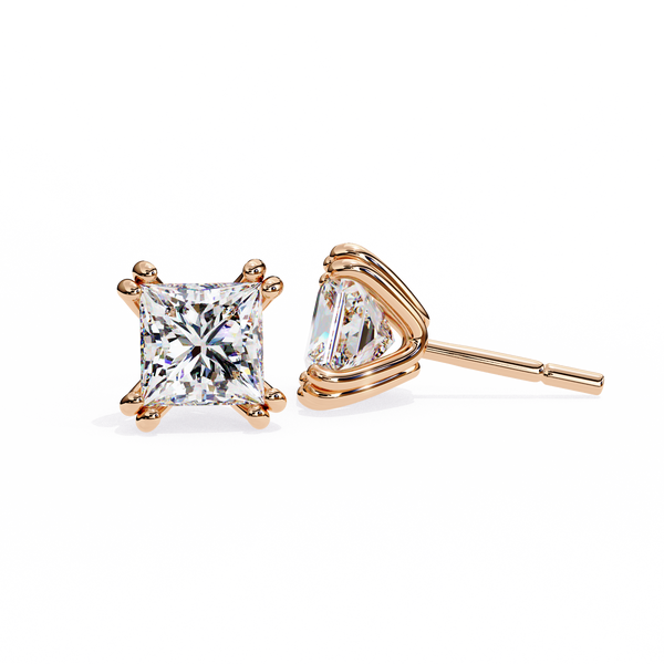 Princess Cut Lab Grown Diamond Rose Gold Stud Earring