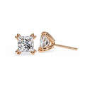 Rose Gold Princess-Cut Solitaire Diamond Stud Earrings