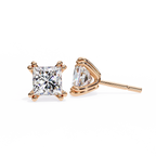 Rose Gold Princess-Cut Solitaire Diamond Stud Earrings