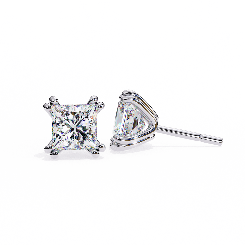 White Gold Princess-Cut Diamond Solitaire Stud Earrings