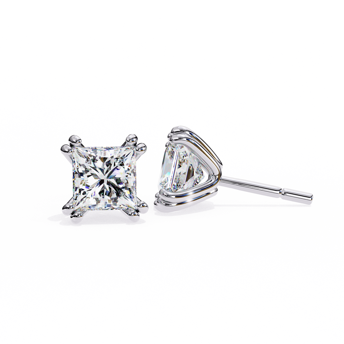 White Gold Princess-Cut Diamond Solitaire Stud Earrings